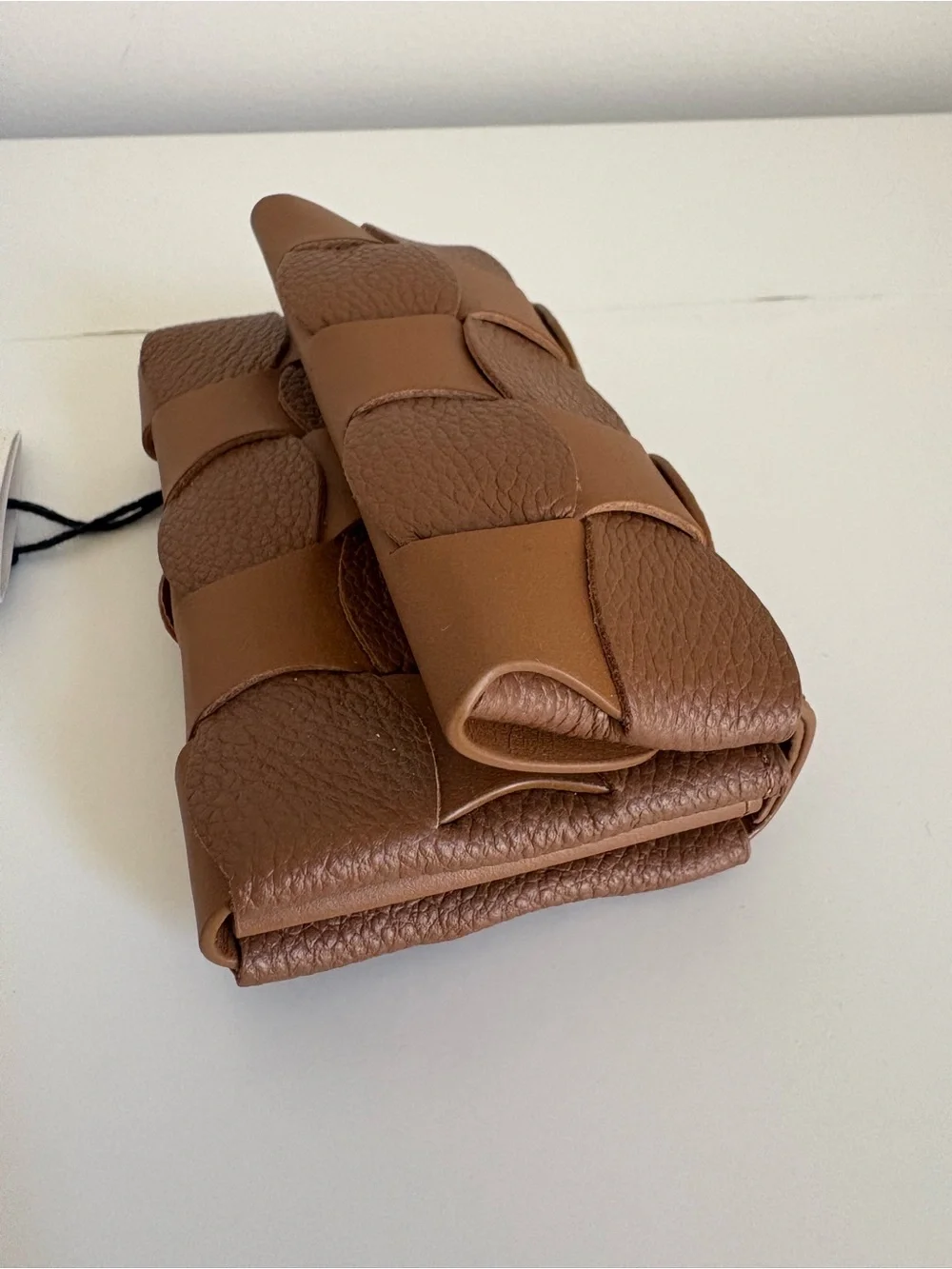 Polène Brown Woven Leather Key & Card Holder with Gold Ring
